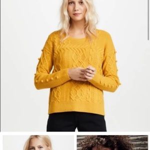 Madewell, 100% merino wool mustard, goldenrod. cable knit sweater.